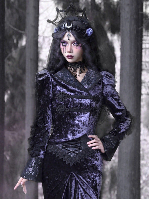 Gothic Samtkragenjacke im europäischen Luna Slim Stand