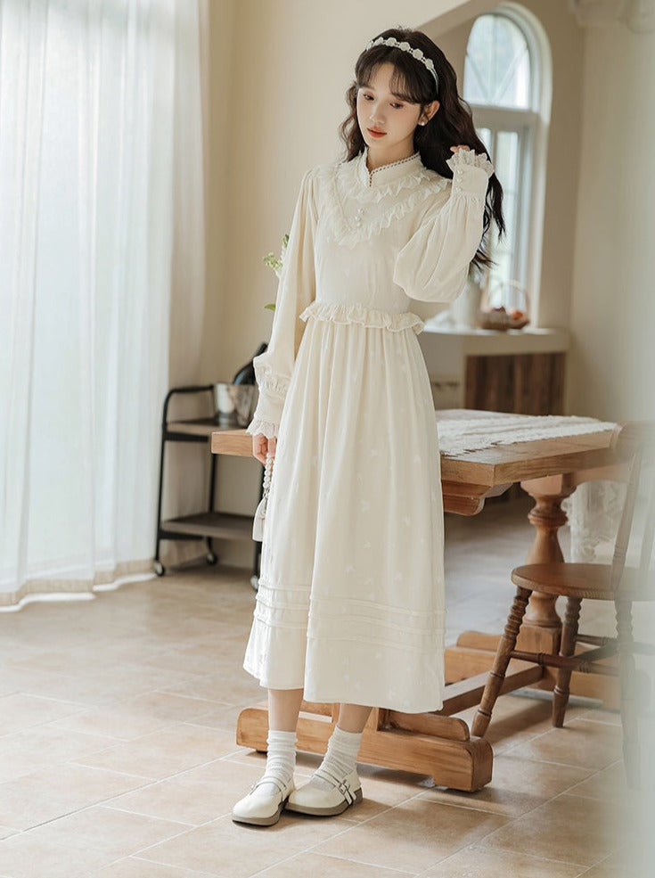 Ruffle Garden Dress Cardigan Flared Milk + Long