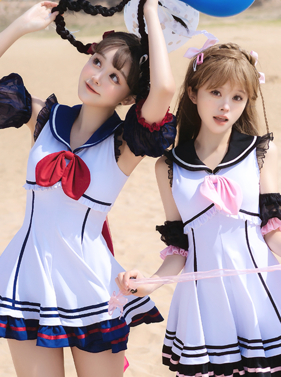 Robe Maillot de Bain Marin Volants Lolita Marine