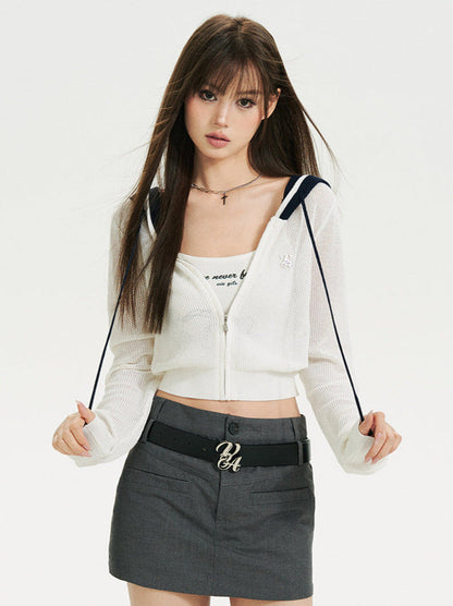 Sheer Zip Mesh Knit Short/Long Hoodie