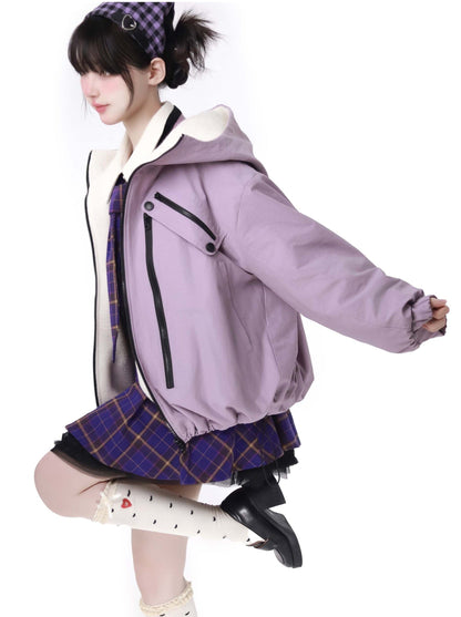 Multi -pocket Taro Purple Jacket Knit Best Skirt Suit