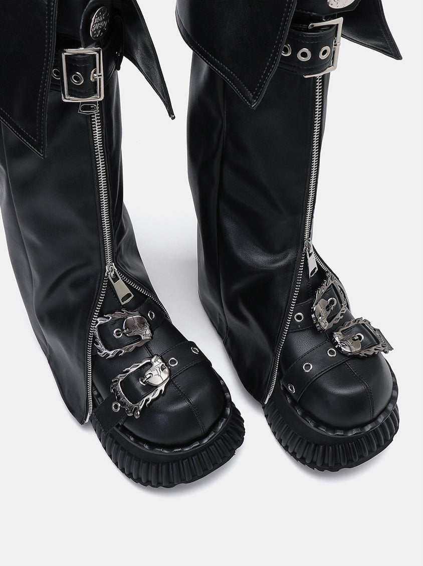 Zip Flap Shoes Leather Leg Set Cover Muffin + Punk Platform