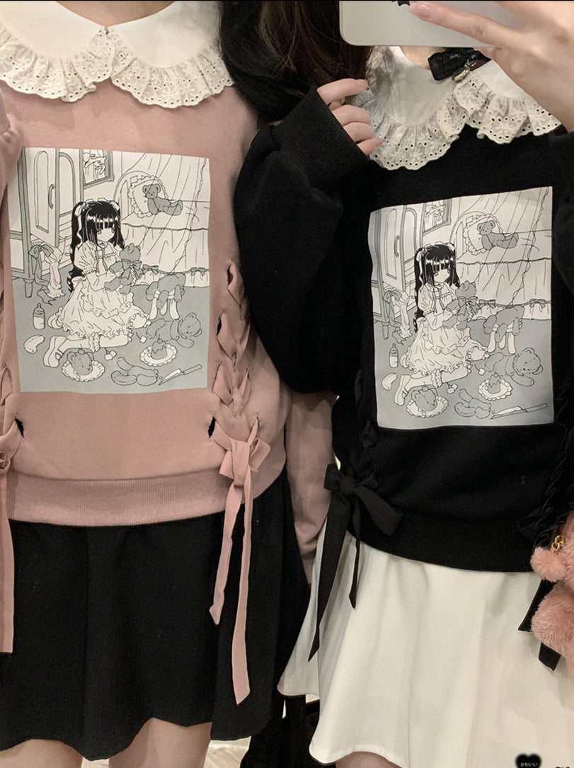 Illustration Printed Doll Color Sweatshirt