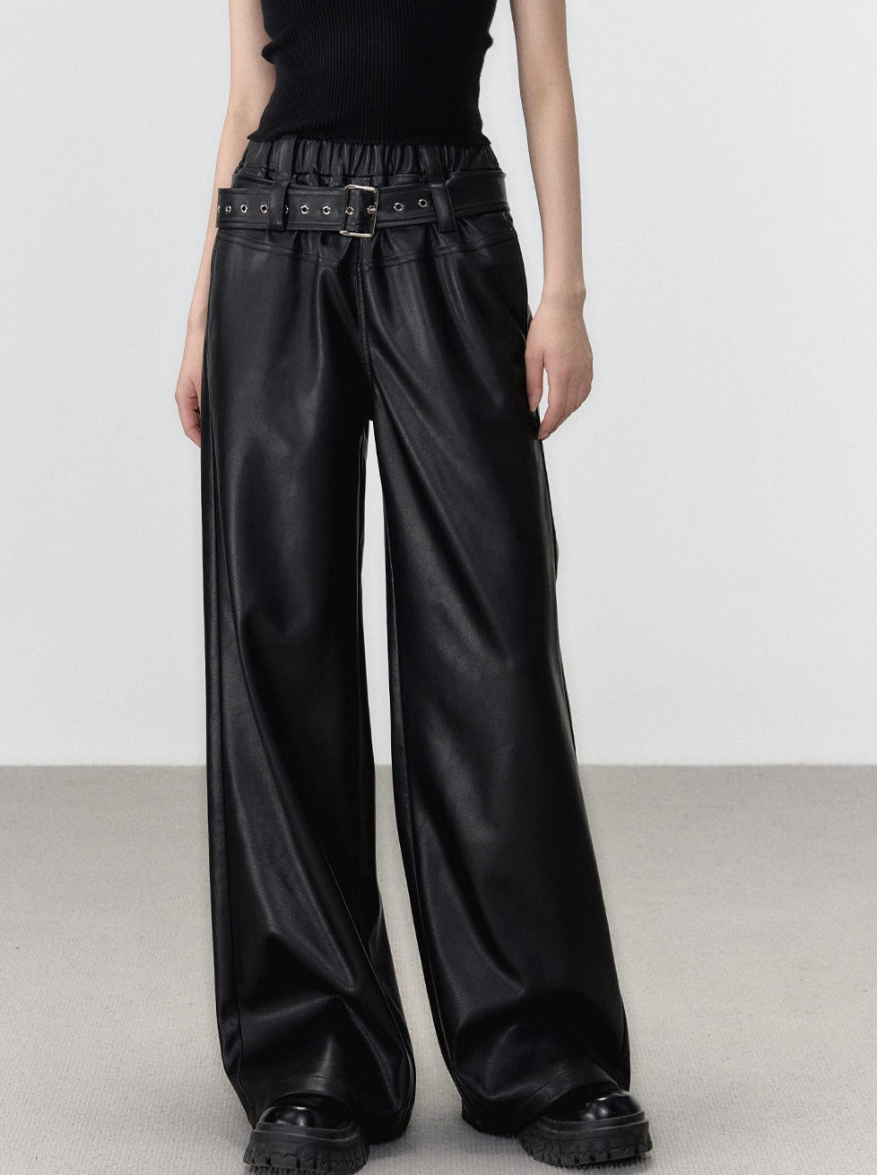 Loose Street All Match Leather Wide Pants