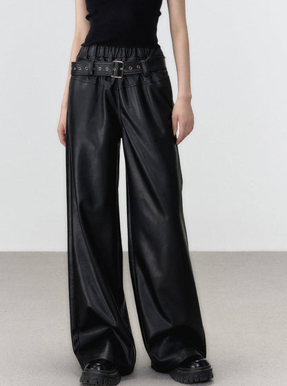 Loose Street All Match Leather Wide Pants