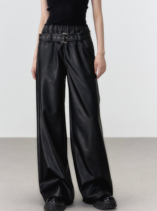 Loose Street All Match Leather Wide Pants