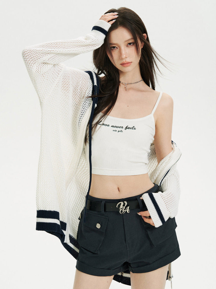 Sheer Zip Mesh Knit Short/Long Hoodie