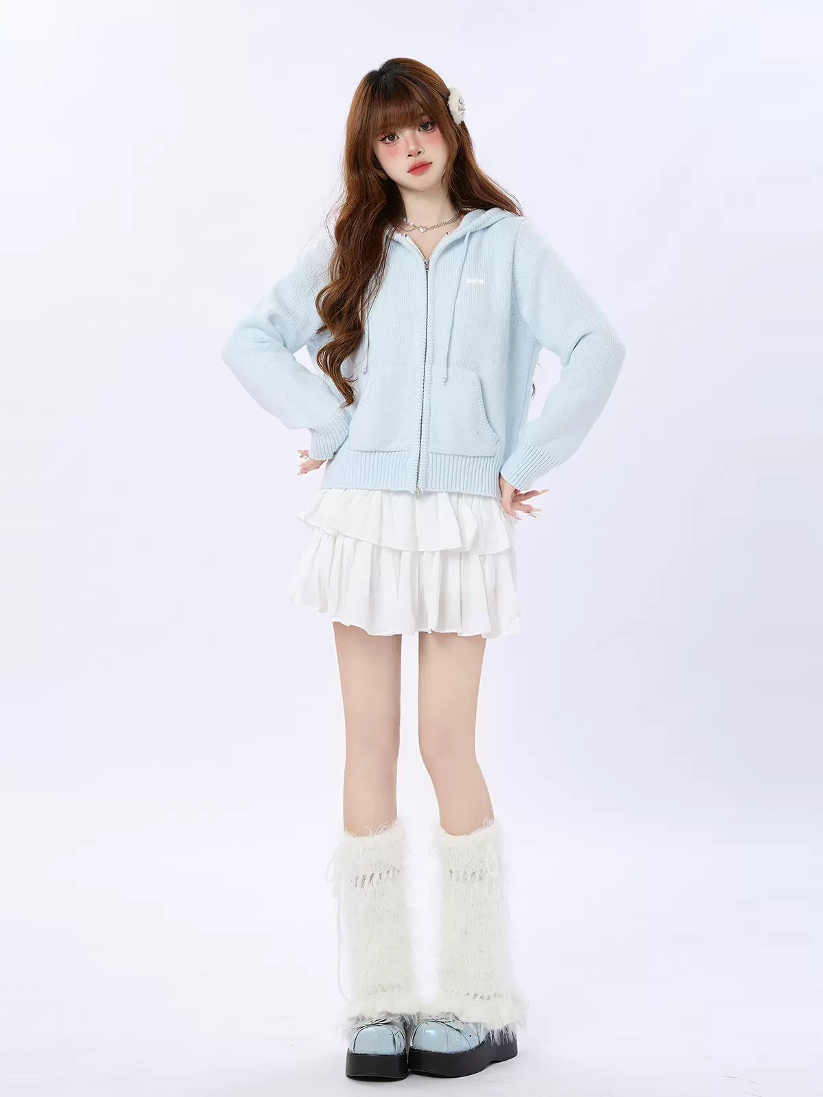 Cream Knit Foodie Blue Cardigan