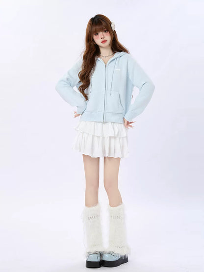 Cream Knit Foodie Blue Cardigan