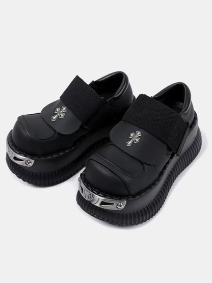 Platform Metal Velcro Shoes Punk Leather Cross