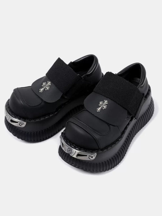 Platform Metal Velcro Shoes Punk Leather Cross