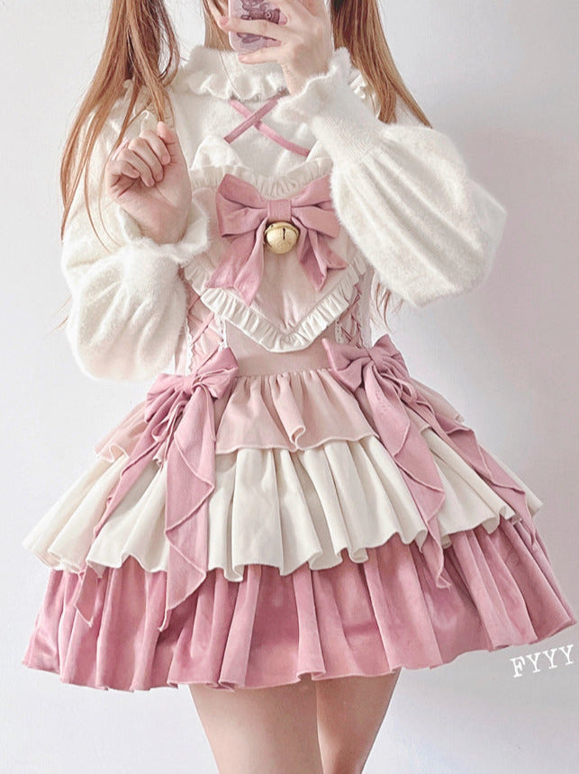 Suspender Dress Set Ear Velvet Tail Hairband Frill Puffy Cat Heart