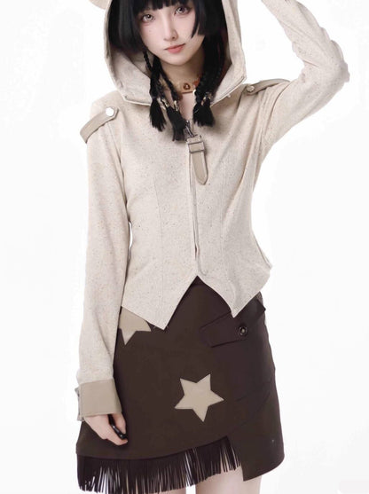 Design Split Wonder Bear Knit Top Shawl Maillard