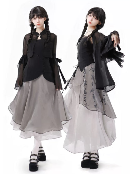 Hemd Top Kleid Kalligraphie Chiffon Hosenträger Chiffon Rock