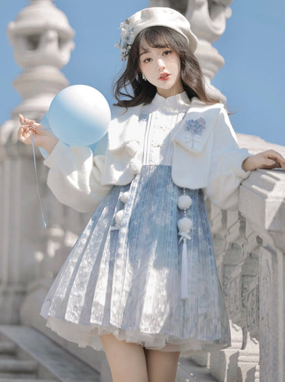 Robe courte en fourrure chinoise bleue Ice