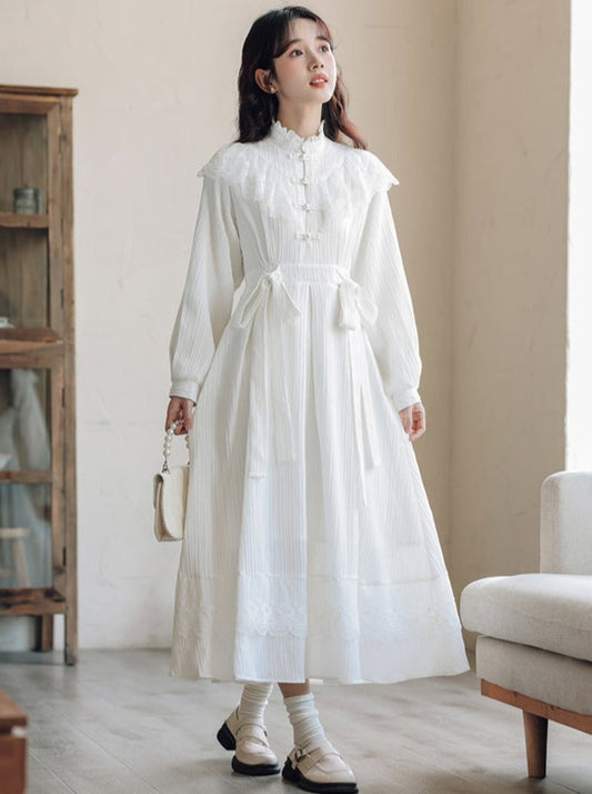 Lace China Dress Ribbon Waist
