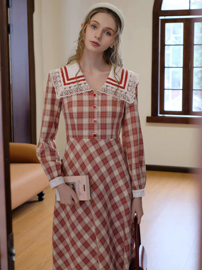 Robe de marin rétro à col à carreaux