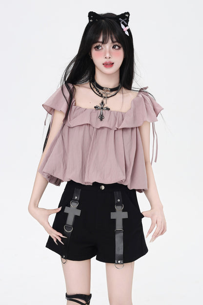 Drawstring One-Shoulder Skirt Top 3-Style