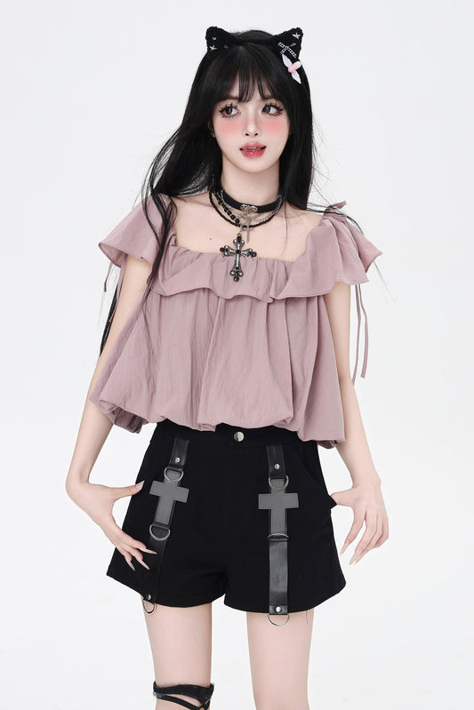 Drawstring One-Shoulder Skirt Top 3-Style