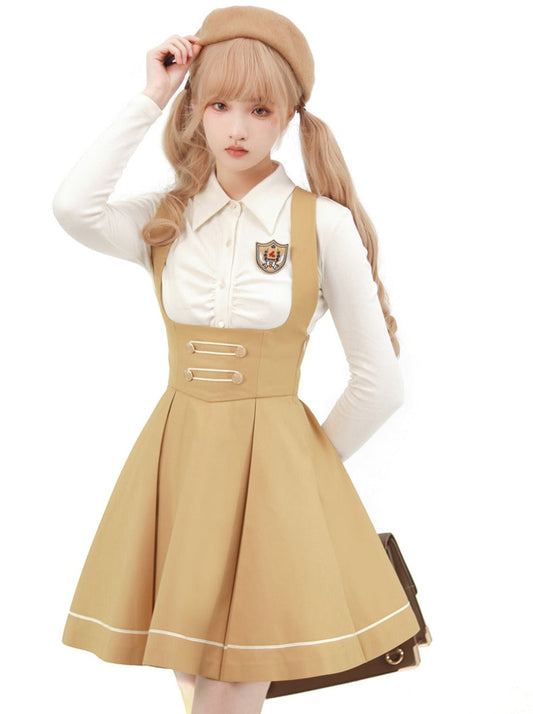 College Hosenträger Bluse Rock Abzeichen