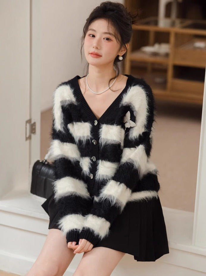 Striped Butterfly Chic Shaggy Cardigan