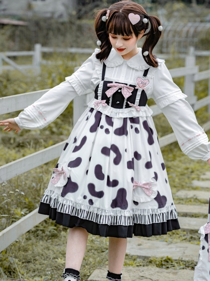 Suspender Cow Blouse Skirt Fur + Coat