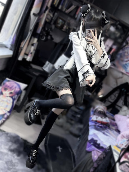 Lace Buckle Ruffle Shirt China Sleeve Bell