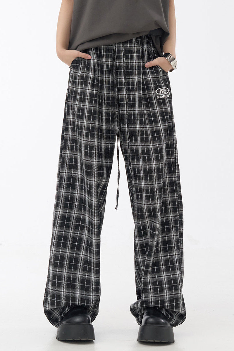 pants casual Checked wide-leg