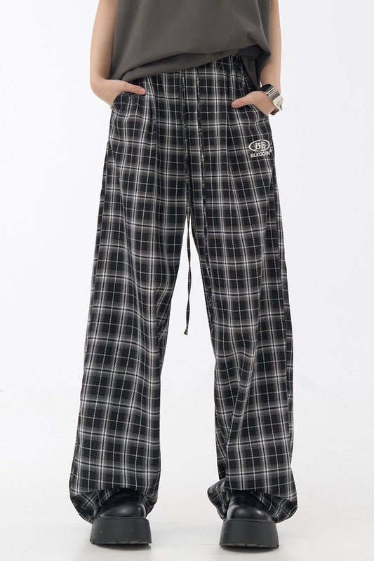 pants casual Checked wide-leg