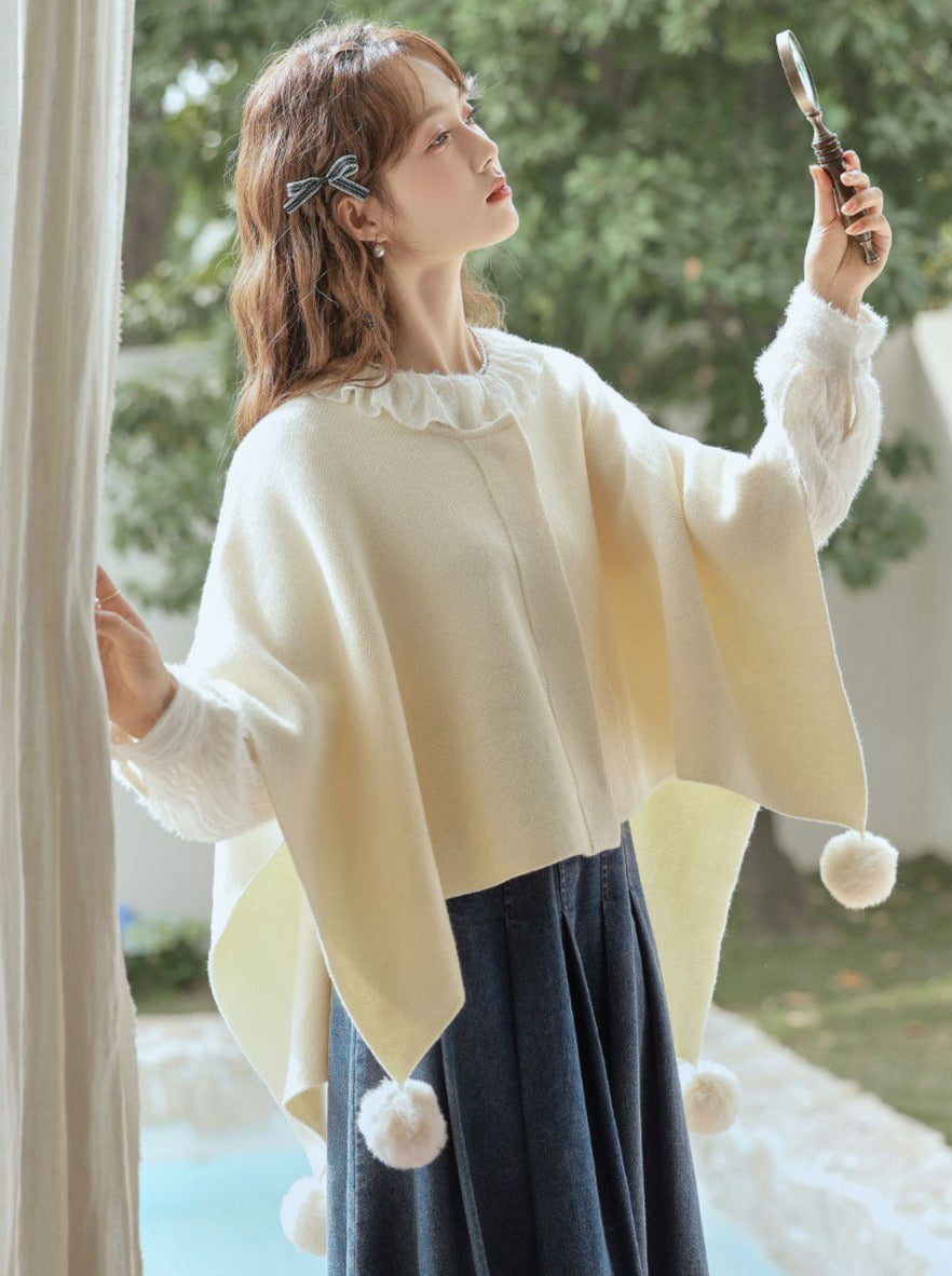 Fur Cape Cloak Pompon