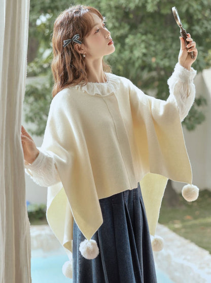 Fur Cape Cloak Pompon