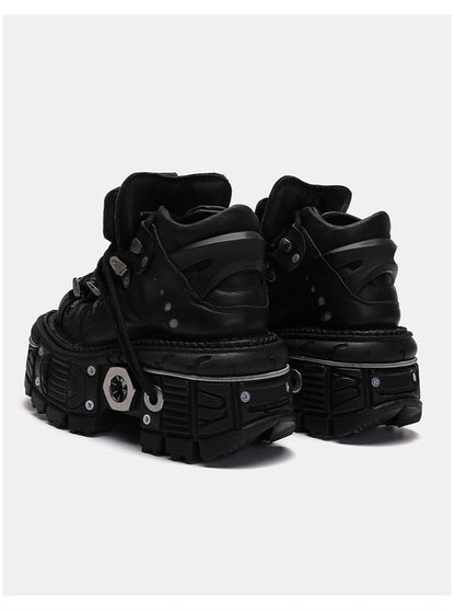 Chain Punk Metal Platform Plain Dark Shoes High-top