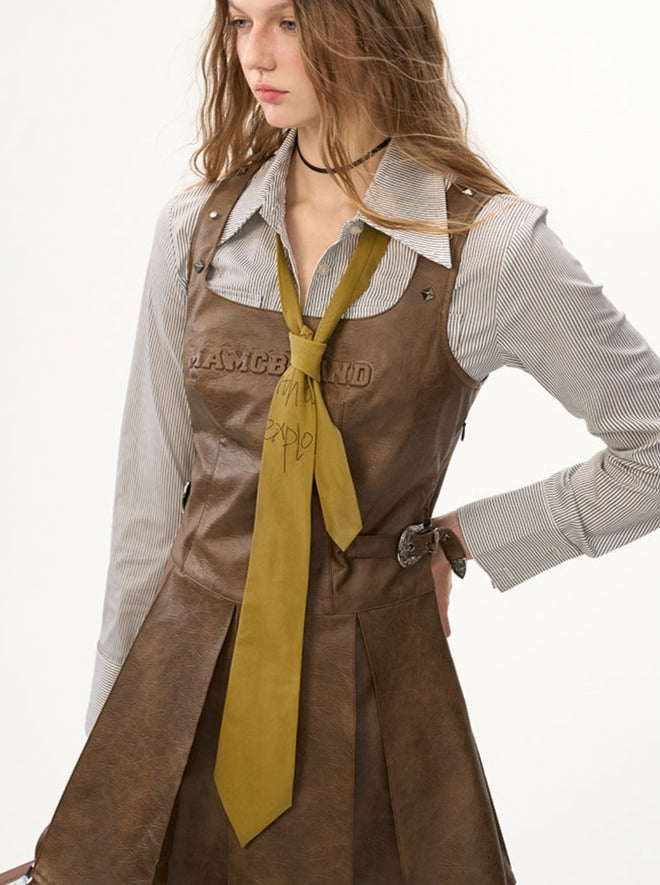 Suspender Skirt Letter Leather Printed