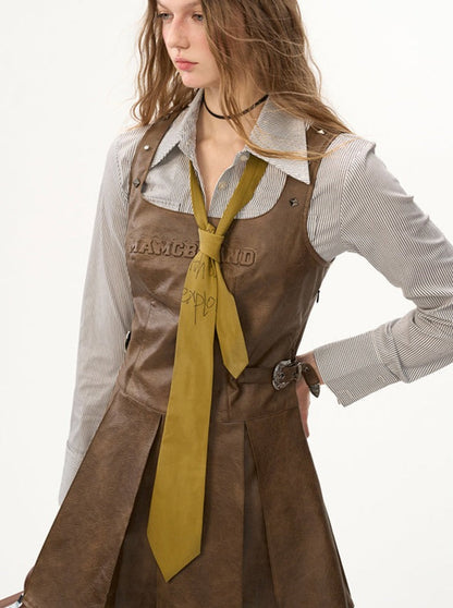 Suspender Skirt Letter Leather Printed