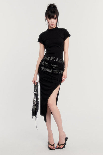 Neck Letter Logo Dress Half Tight