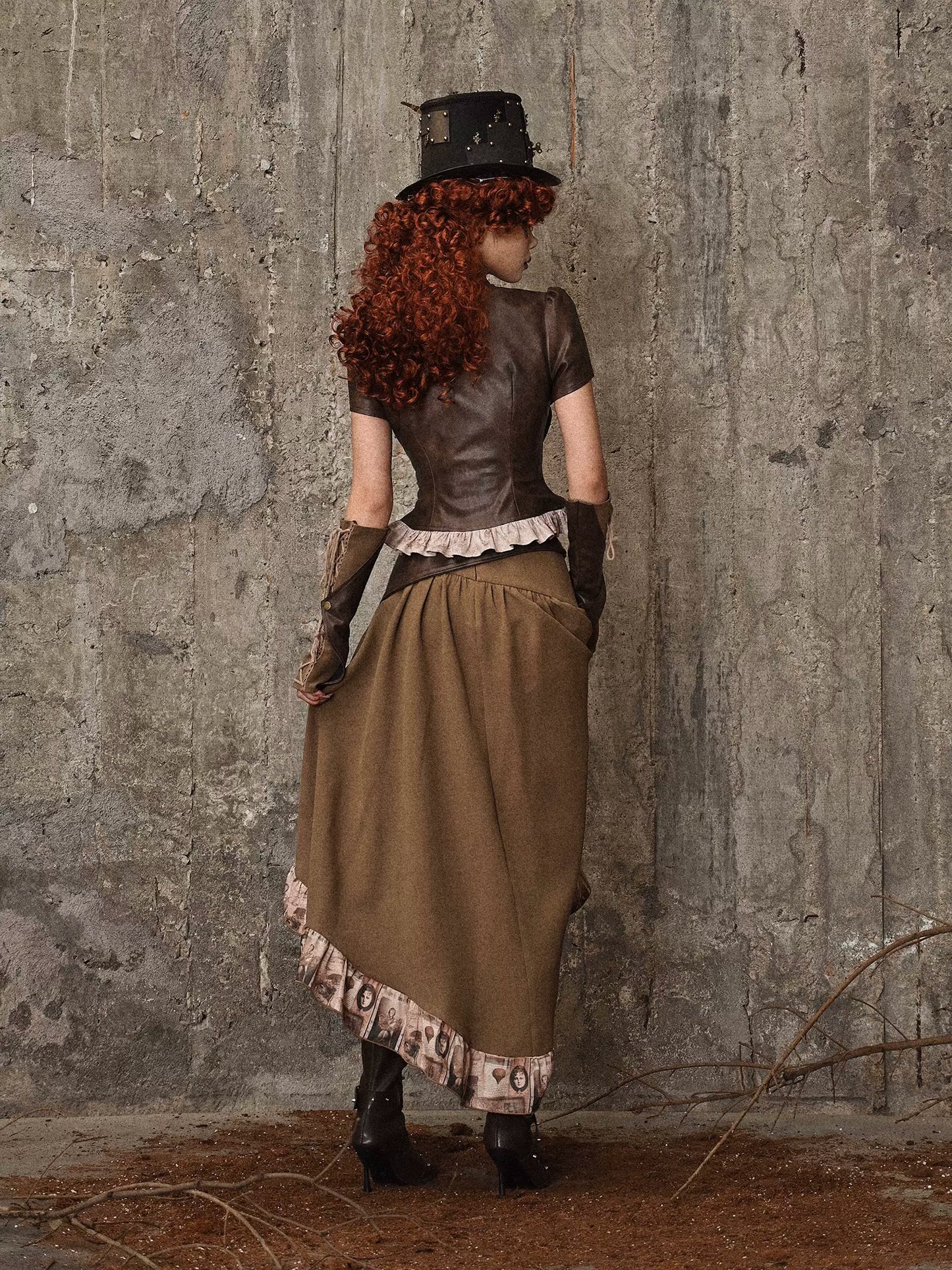 Sac à volants, jupe traînante en PU, taille steampunk, style antique rétro