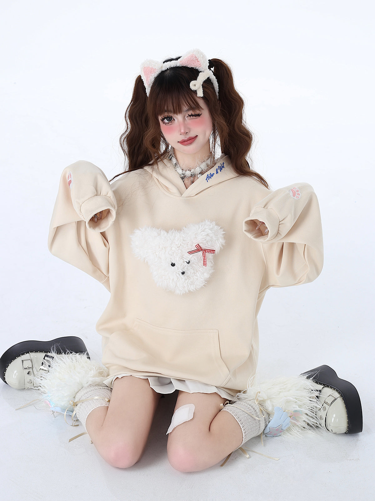 Sweat à capuche couleur pastel lapin Morabito Loose