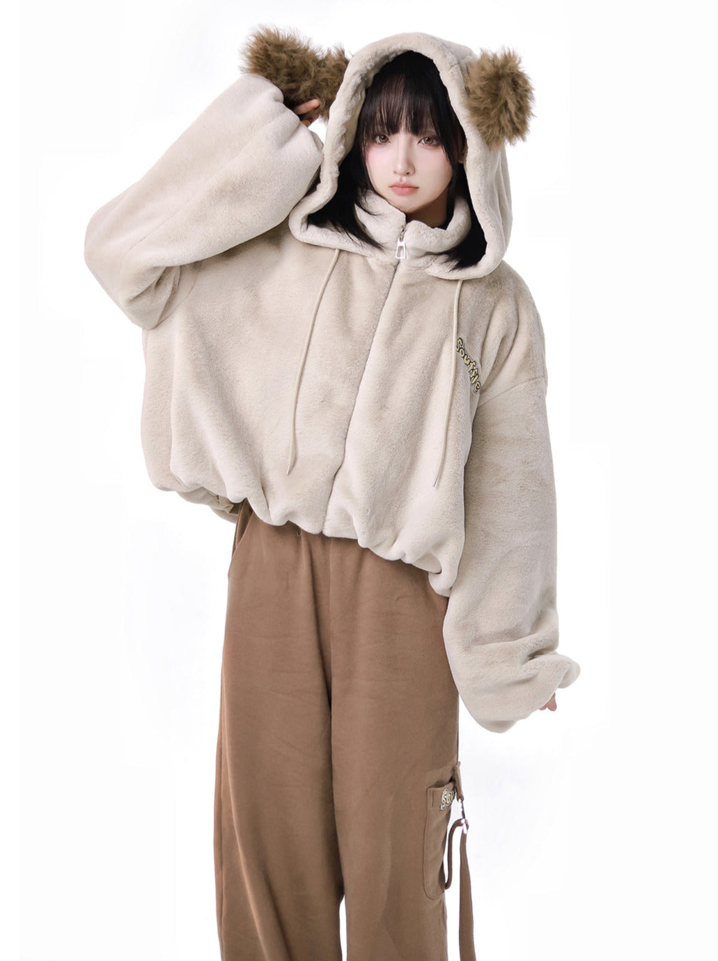 Hoody Fake Far Court + Velvet Casual Pants