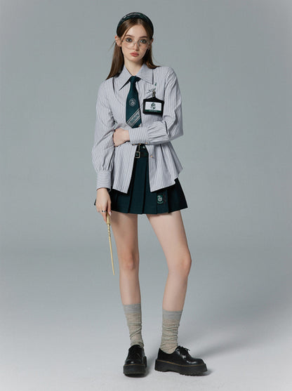 Collar Striped Faux Two-piece Polo Shirt