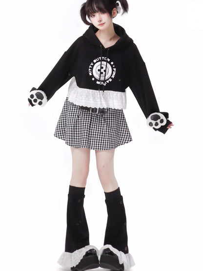 Plash Black Food Sweat Chest Long Singing Long Skirt Suit