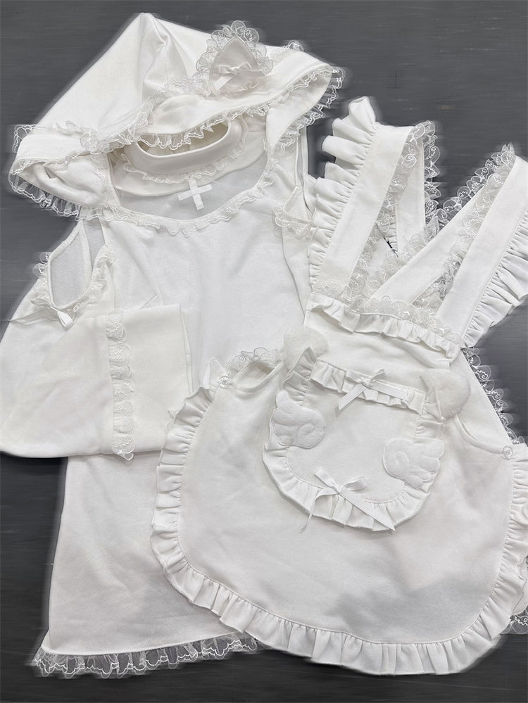 Ear Cat Angel Sweatshirt Hood Pocket Apron