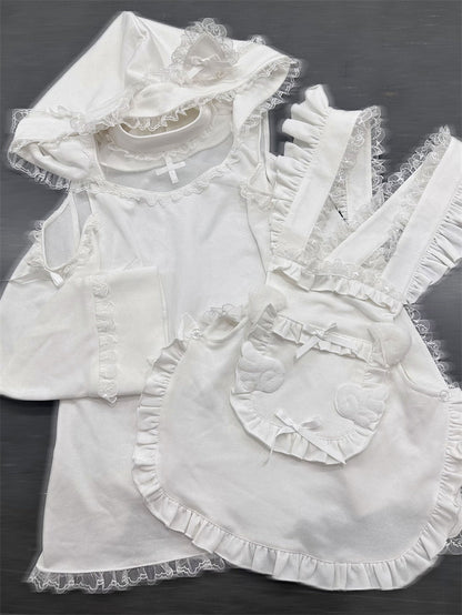 Ear Cat Angel Sweatshirt Hood Pocket Apron
