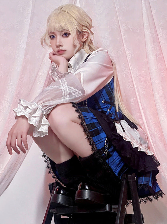 Suit Set Complete Check Vest Pants Skirt Shirt Prince