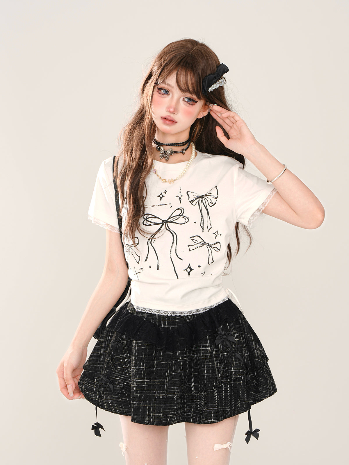 Shirring Ribbon Top Sweet Illustration Side