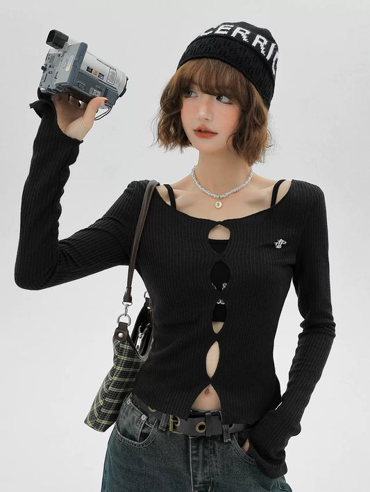 American Split Knit Camisole Top Short + Zweiteiler