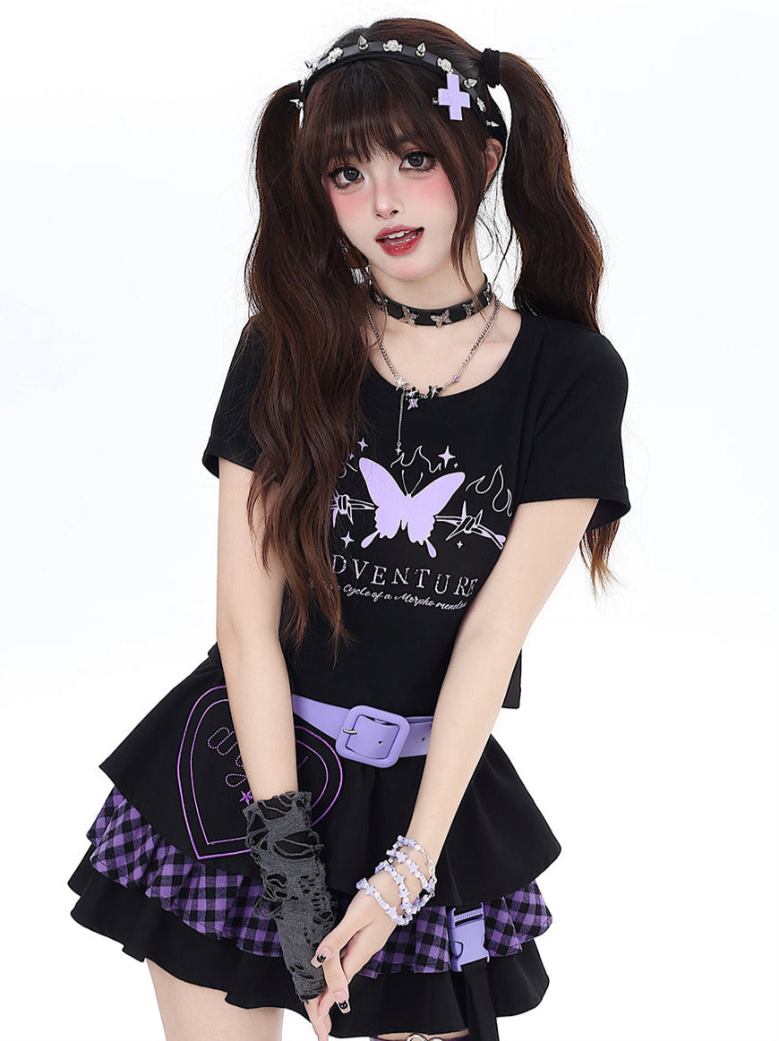 Butterfly Dream T-Shirt Short Slim Ribbon Back