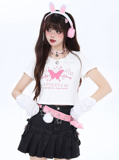 Butterfly Dream T-Shirt Short Slim Ribbon Back
