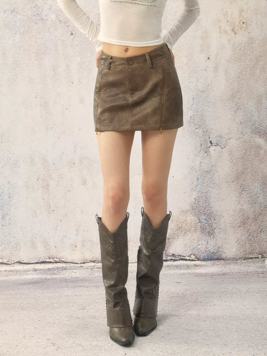 Brown Leather Tight Short Leather