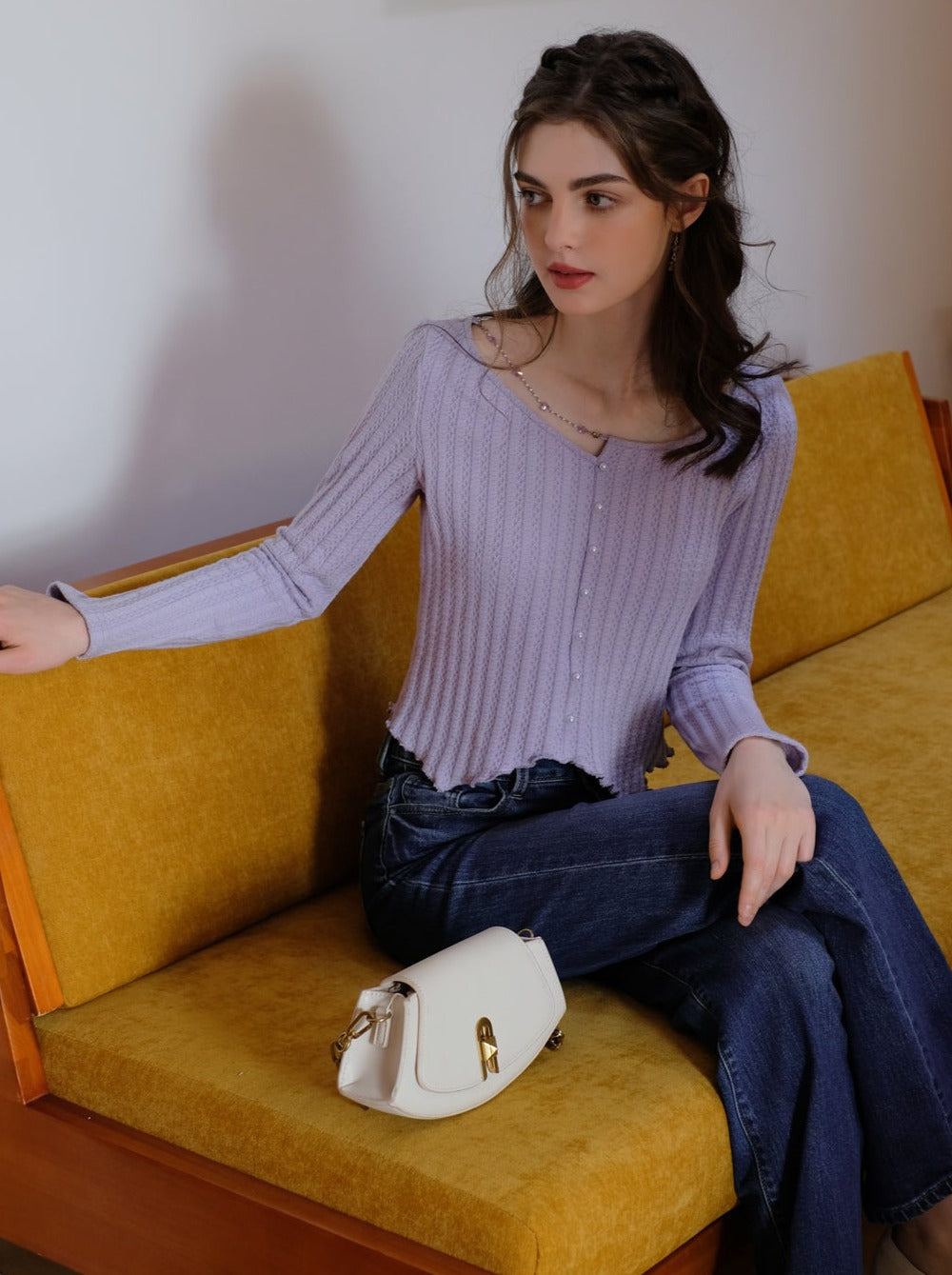 Rib Spring Cardigan Knit Tight