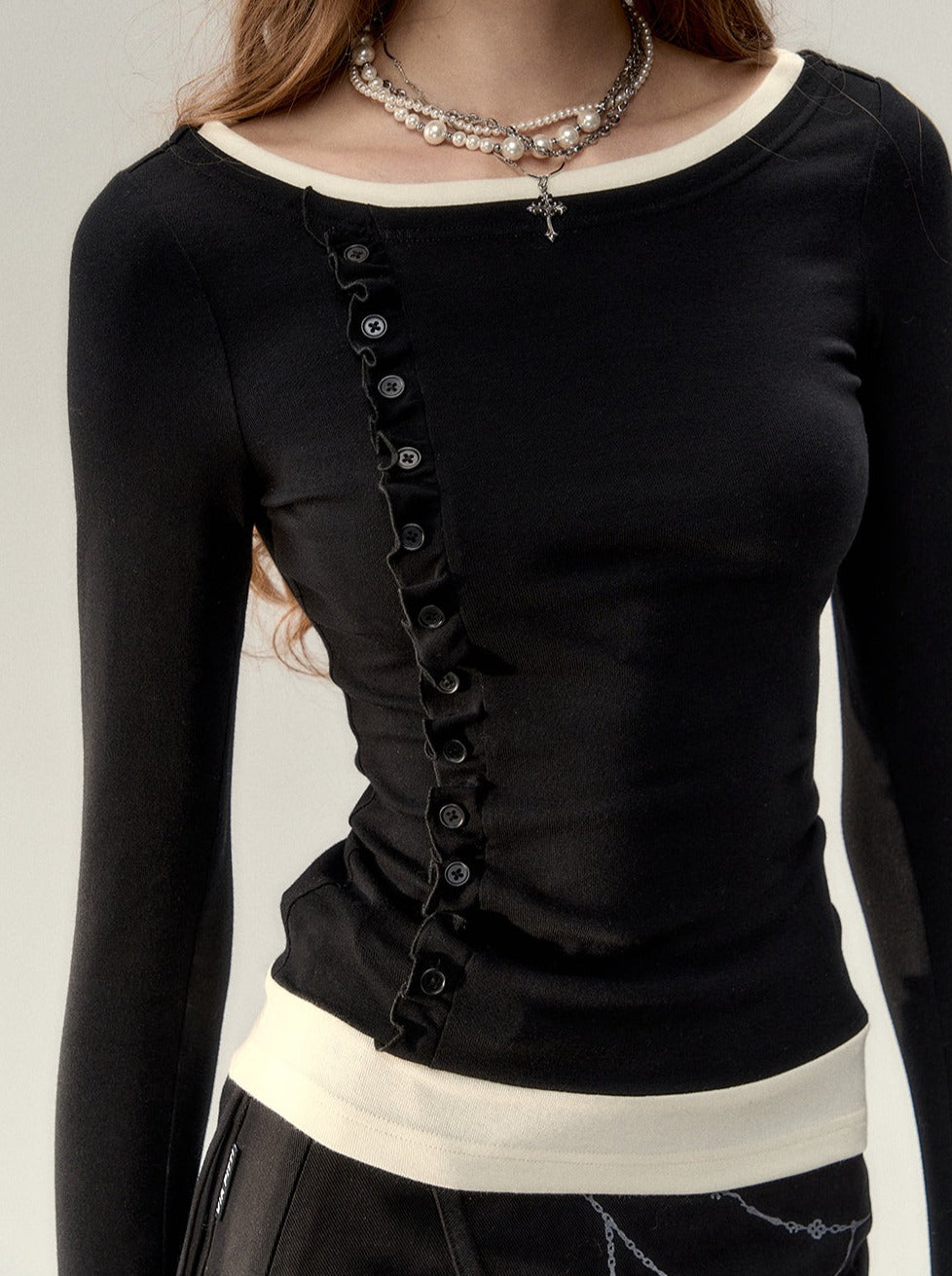 Stitch Round Neck Fake Two Piece Sweater